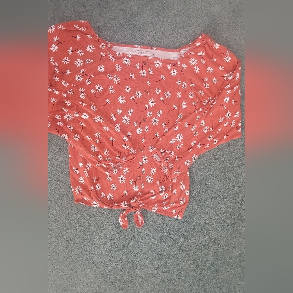Nomad Floral Coral Tie-Front Blouse
